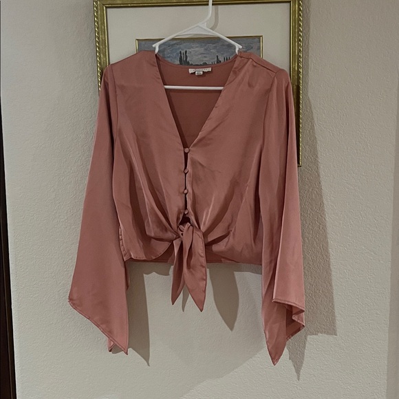 Topshop Tops - Topshop Blush Pink Satin Tie-Front Blouse